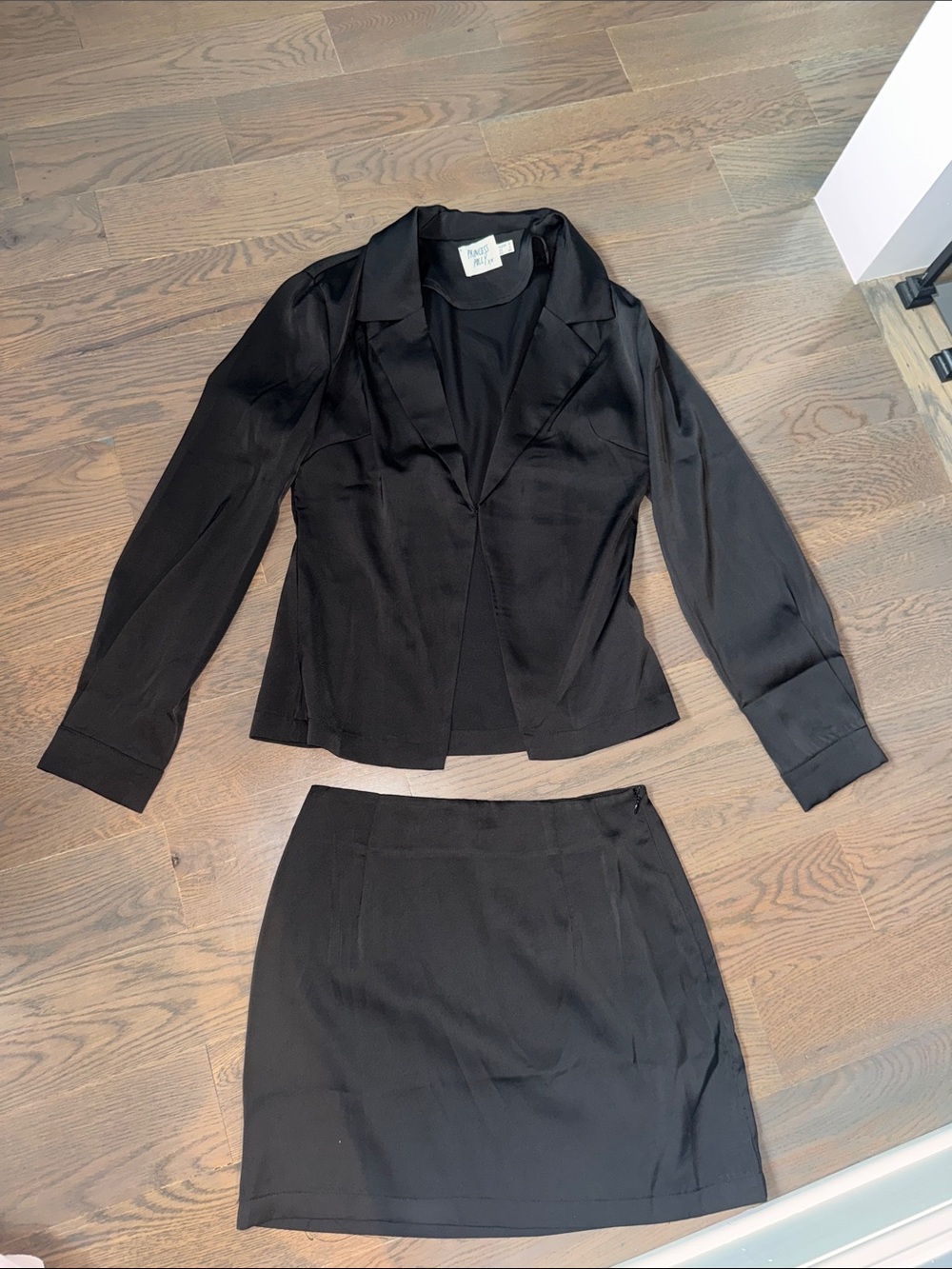 Princess Polly Black Satin Blazer & Mini Skirt Set
